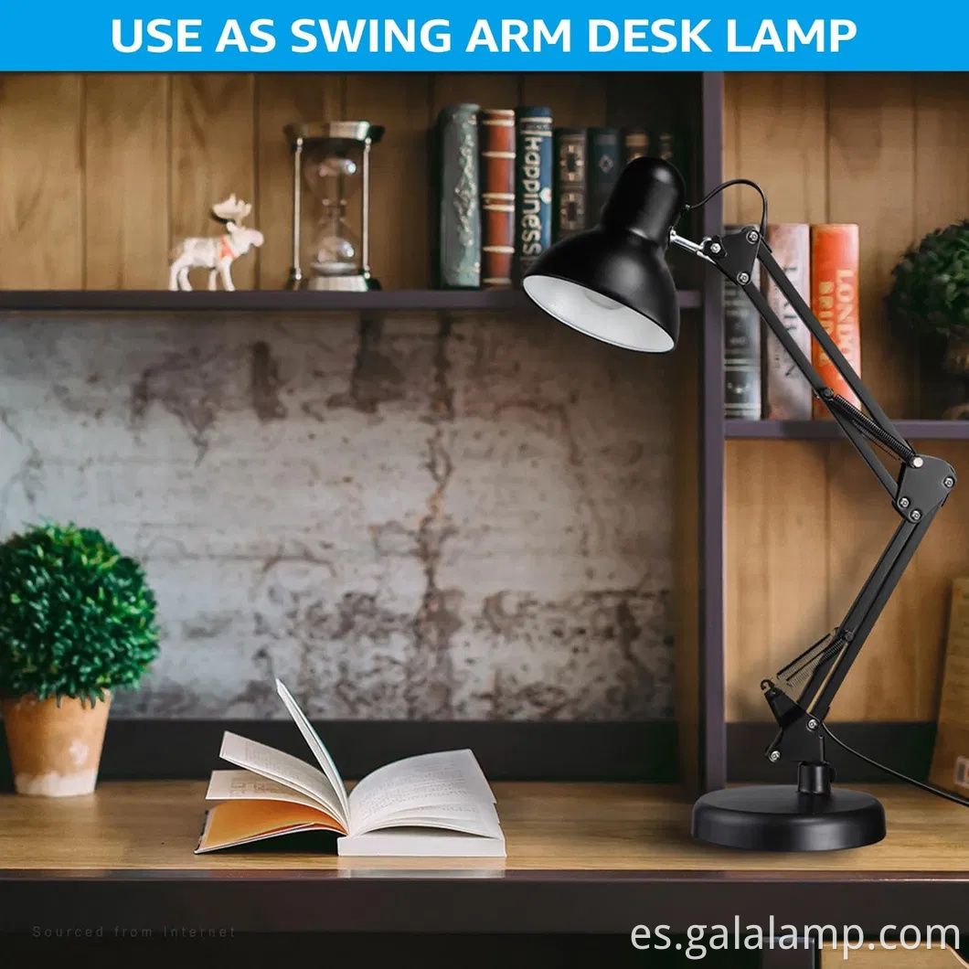 Lámpara de escritorio de metal de cuello de ganso ajustable para uso versátil